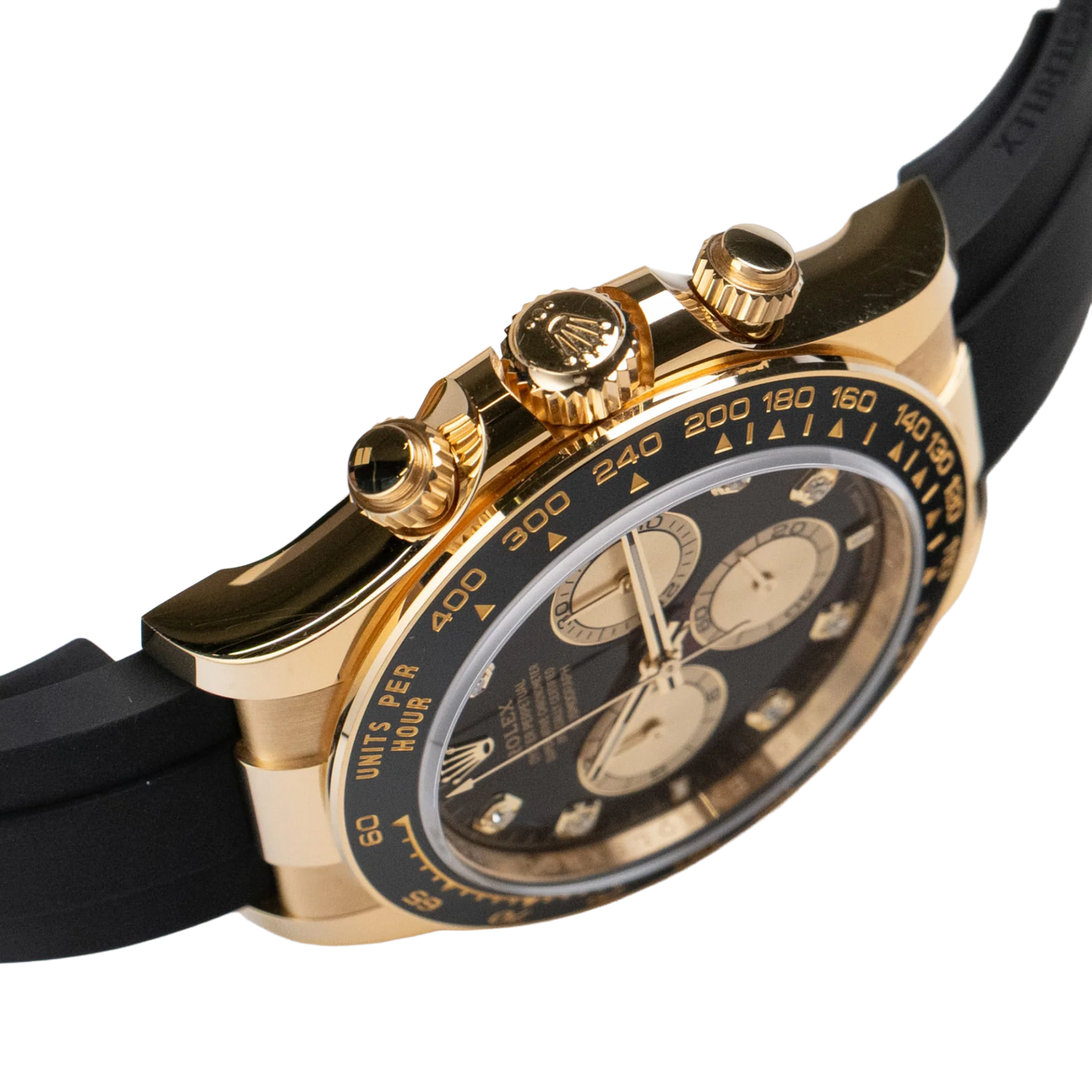 Daytona 40mm Yellow Gold Black and Golden Diamond Dial Oysterflex 126518LN