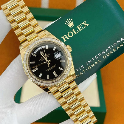 Day-Date 40mm Yellow Gold Black Baguette Diamond Dial Baguette Bezel m228398tbr-0001