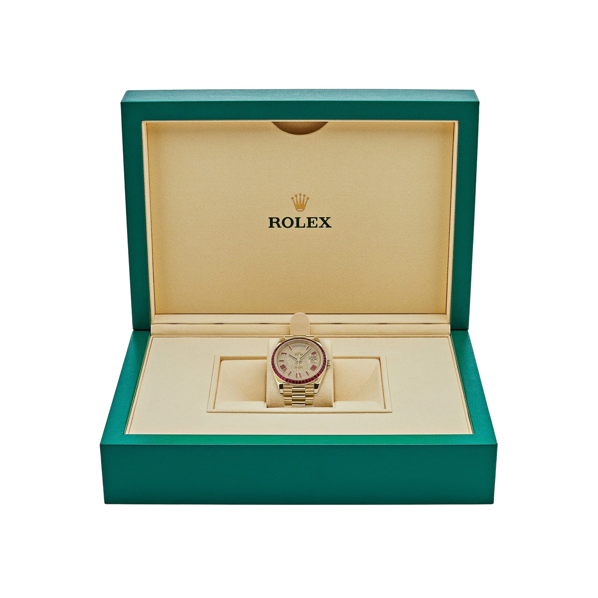 Day-Date 40 228398TRU Yellow Gold Roman Dial Ruby Bezel