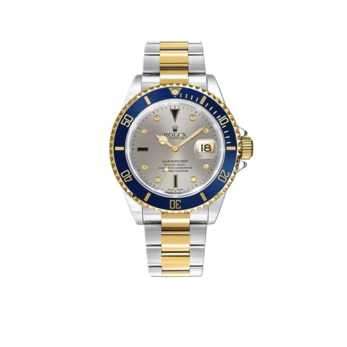 Submariner 40mm Stainless Steel Yellow Gold Serti Slate Diamond Sapphire Silver Dial 16613