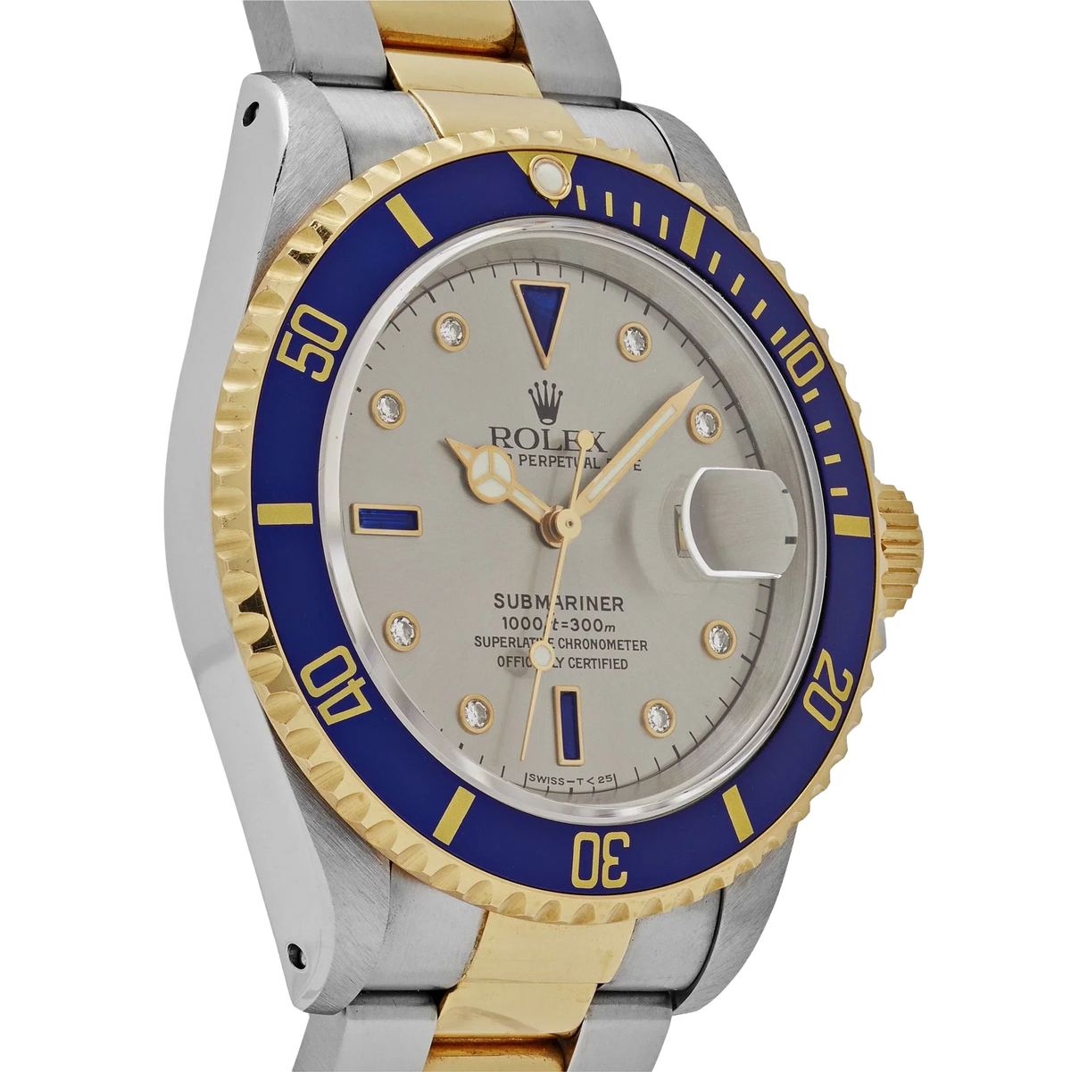 Submariner 40mm Stainless Steel Yellow Gold Serti Slate Diamond Sapphire Silver Dial 16613