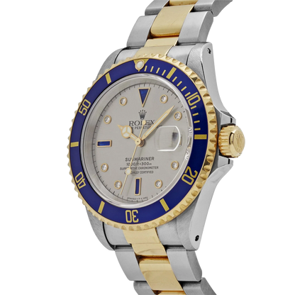 Submariner 40mm Stainless Steel Yellow Gold Serti Slate Diamond Sapphire Silver Dial 16613